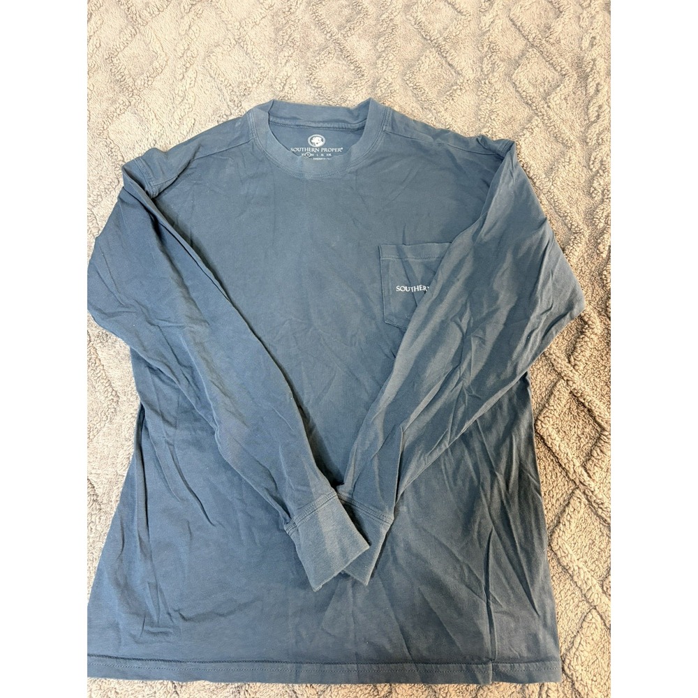 Southern Proper Men's Blue Long Sleeve Pocket Tee L Crew Neck Christmas Dog